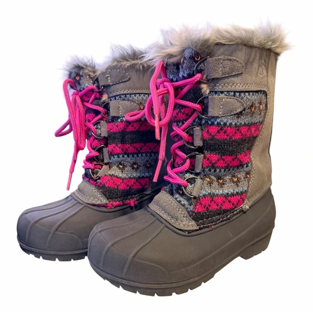 MAGELLAN Girls Gray and Pink Fur-Lined Winter Boots size 13